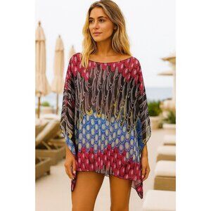 Mingle M Swim Coverup Silk Vintage Y2K Peacock Swimwear Cover Bathing Suit Top